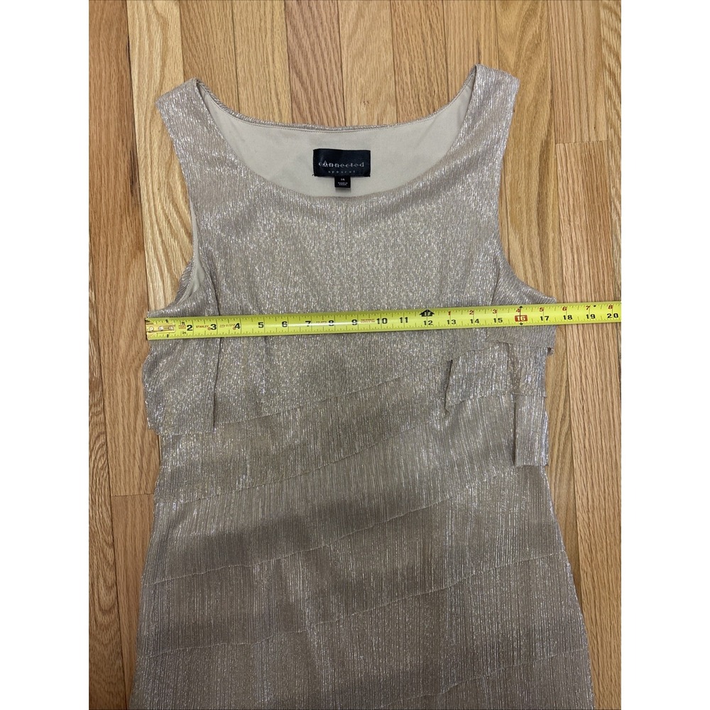 Connected Apparel Dress Tiered Ruffle Womens Size 14 Gold Tan Sparkle‎ Ladies - Picture 4 of 5